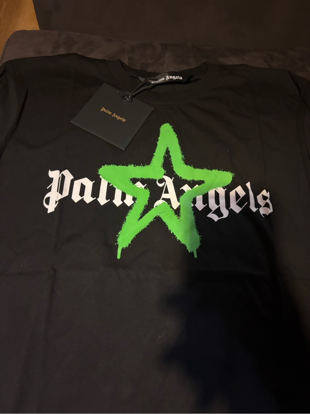 Palm Angels Black Tee with Neon Green Star